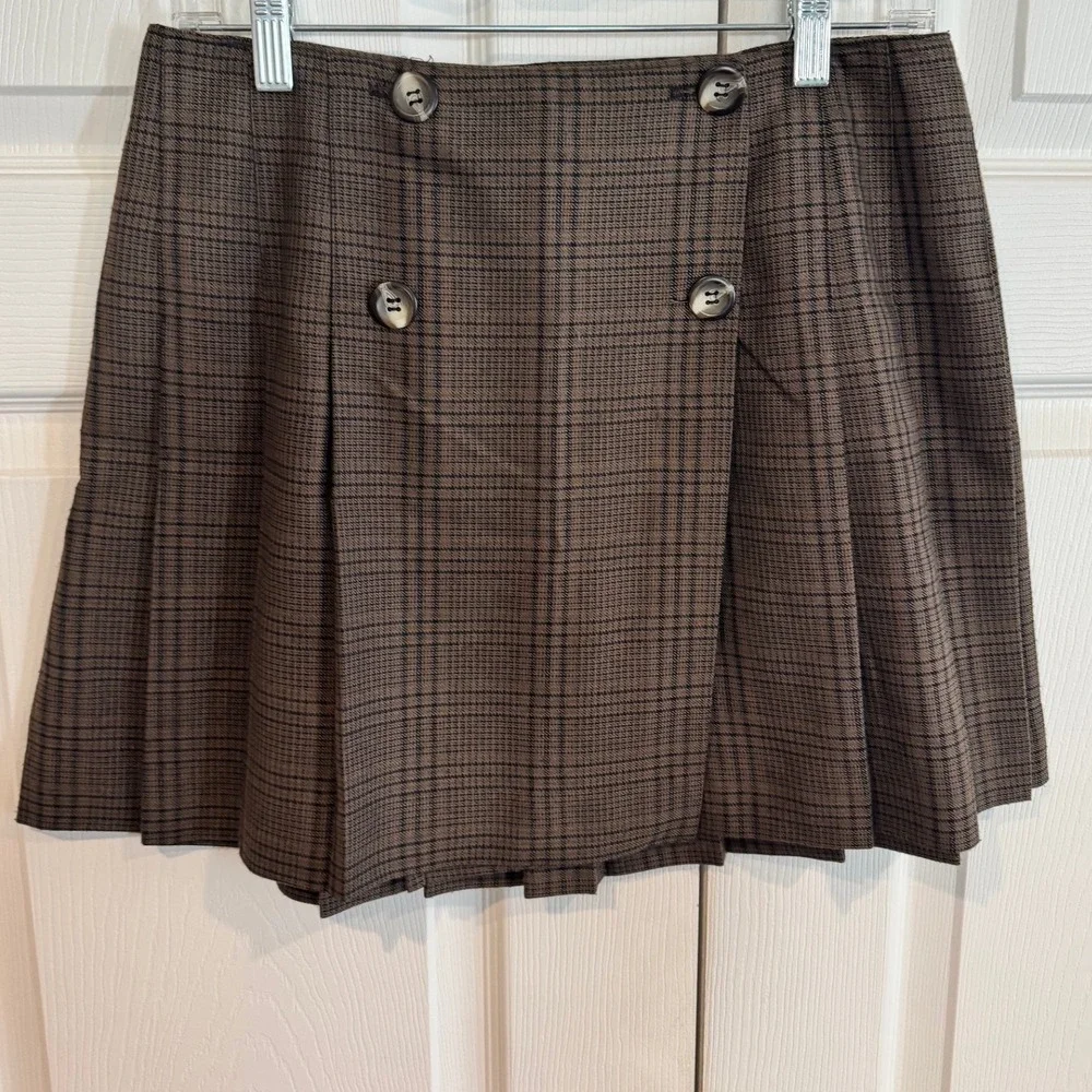 Vintage Tracy Evans Womens Brown Plaid Pleated Mini Skirt SZ 11 Heritage Preppy - Picture 2 of 10
